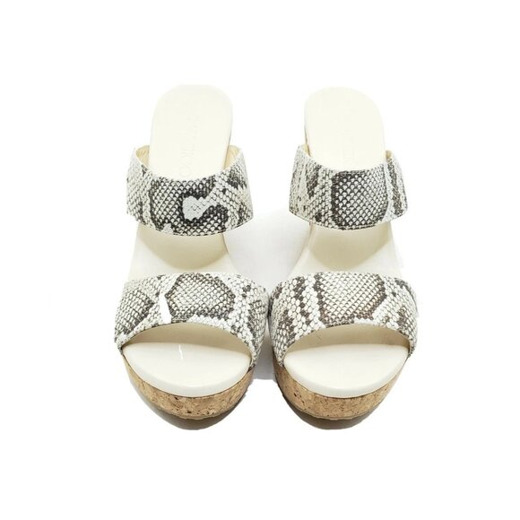 Jimmy Choo Parker Snakeskin Print Leather Cork Wedge Sandals Womens Size 39 US 9 - Picture 3 of 10